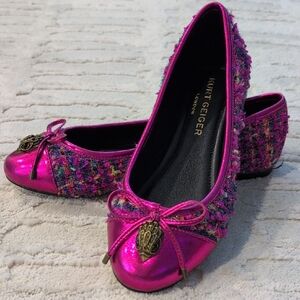 Kurt Geiger London Eagle Ballerina Flats, Pink Tweed Metallic Cap Toe